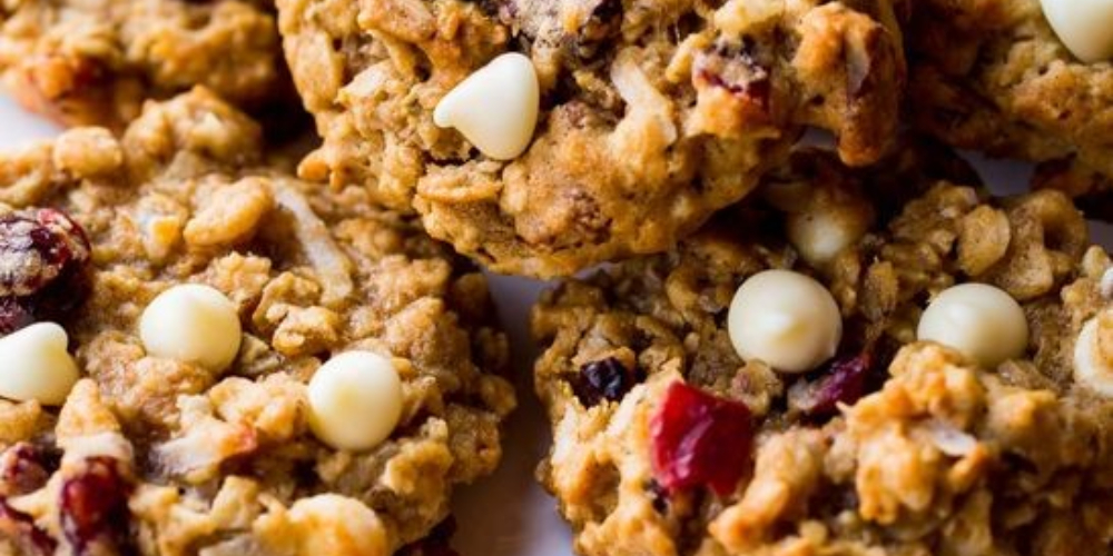 Oatmeal, cranberry and white chocolate chip cookies