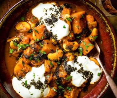 Butter bean and butternut squash ragout with yogurt and hot mint oil