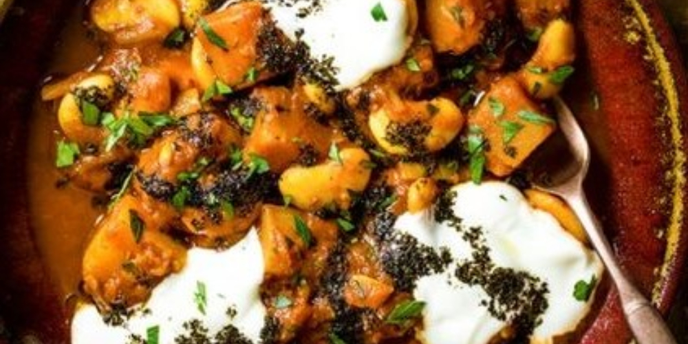 Butter bean and butternut squash ragout with yogurt and hot mint oil